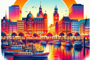 Hamburg w marcu: port i zachód słońca