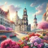 Wiosenne kwitnienie w Dreznie z widokiem na architekturę miasta