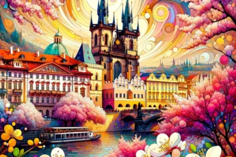 Zjawiskowy obraz Pragi w kwietniu, pełen wiosennych barw i uroku.