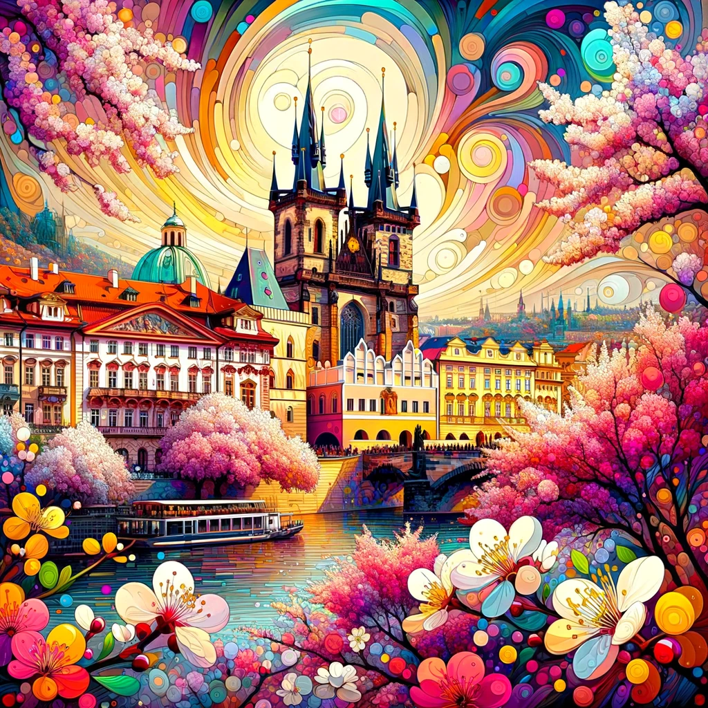 Zjawiskowy obraz Pragi w kwietniu, pełen wiosennych barw i uroku.