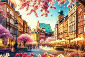 Warszawa w kwietniu, kolorowe kwiaty i historyczna architektura