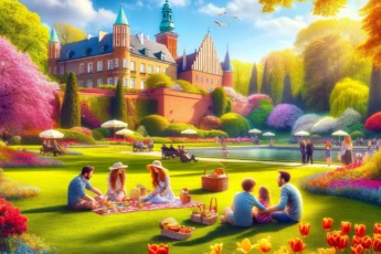 Rodzina ciesząca się słonecznym dniem maja w malowniczym parku w Polsce