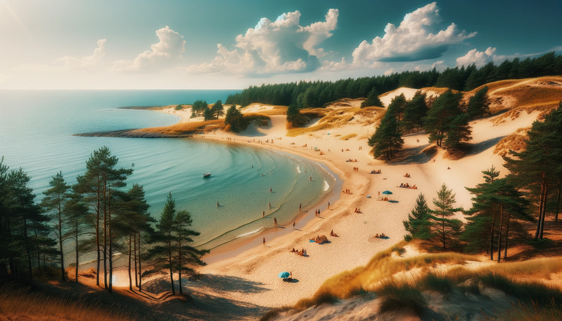 Piękna plaża w Estonii z złotym piaskiem i czystą, błękitną wodą.