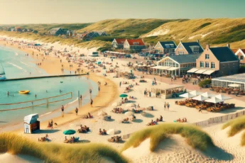 Piękna plaża w Holandii z złotym piaskiem i błękitnym morzem