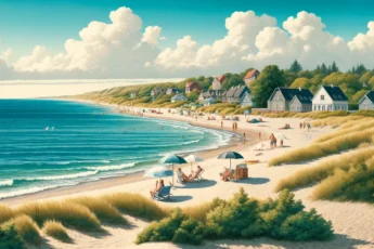 Piękna plaża w Danii z czystą niebieską wodą i piaszczystym brzegiem