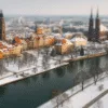 Zimowy widok na Wrocław – Rynek, Ostrów Tumski i bulwary nad Odrą pokryte śniegiem, idealne miejsca na spacer w centrum miasta