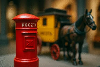 Muzeum Poczty we Wrocławiu – skrzynka pocztowa i dyliżans z bliska, styl tilt-shift
