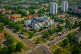 Szpital, tramwaj i zabudowa osiedla Gaj we Wrocławiu z lotu ptaka – komunikacja, mieszkania i infrastruktura