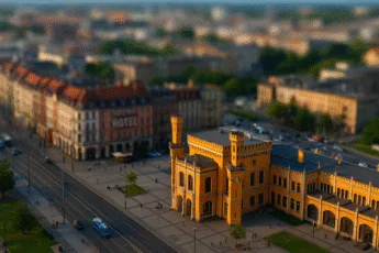 Dworzec Główny we Wrocławiu z hotelami w pobliżu – widok z lotu ptaka, idealna lokalizacja noclegów w centrum miasta