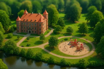 Zamek Leśnica i plac zabaw w otoczeniu zieleni – atrakcje Parku Leśnickiego we Wrocławiu
