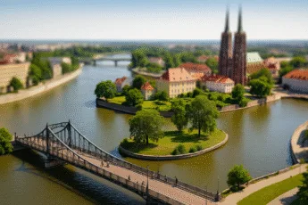 Most św. Macieja i Wyspa Tamka we Wrocławiu z widokiem na Ostrów Tumski i Odrę – spokojne miejsce na spacer w centrum miasta