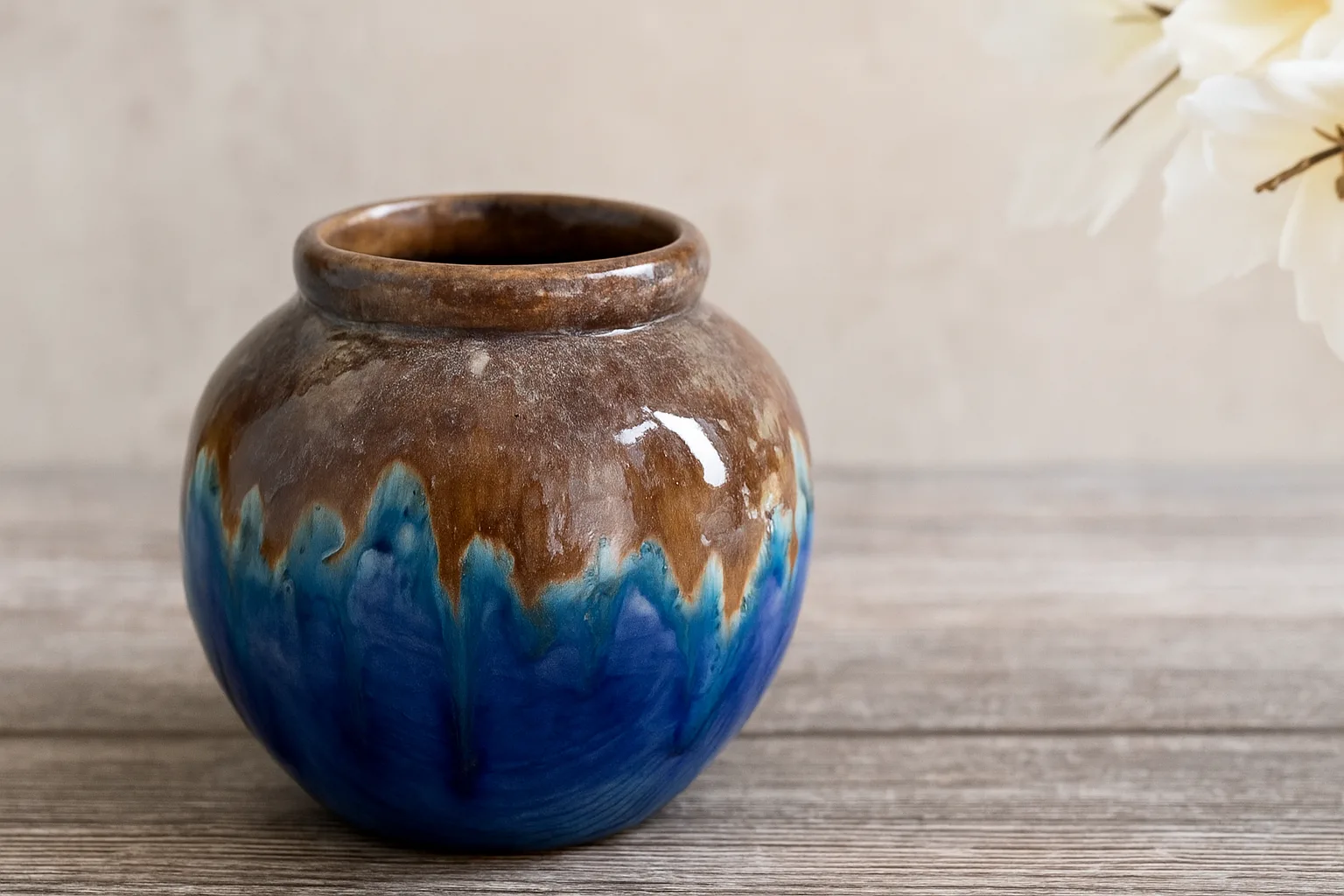 ceramiczne szkliwienie brązowo-niebieskiej formy z warsztatów MaluMika we Wrocławiu