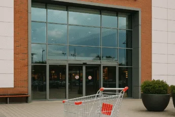Niedziela handlowa we Wrocławiu – wejście do galerii handlowej z wózkiem zakupowym