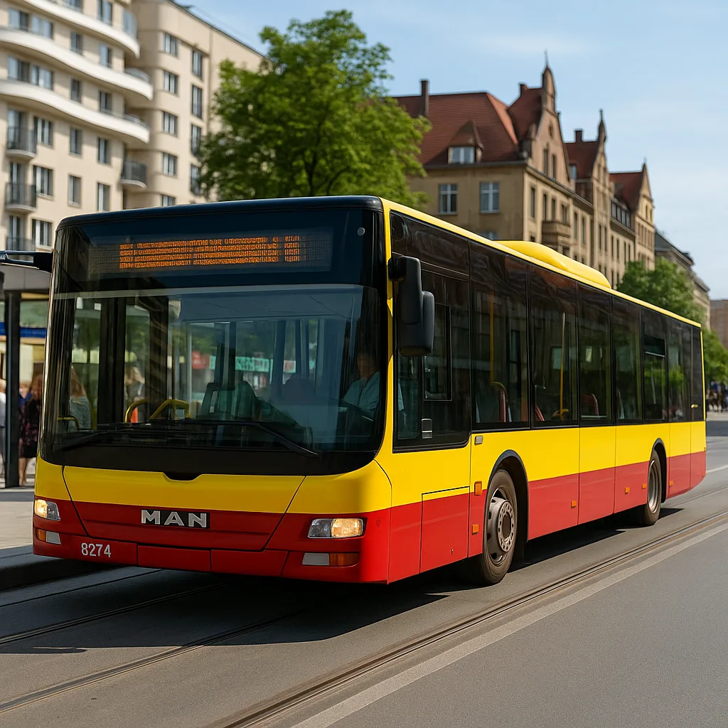 Autobus MPK we Wrocławiu na przystanku w centrum miasta