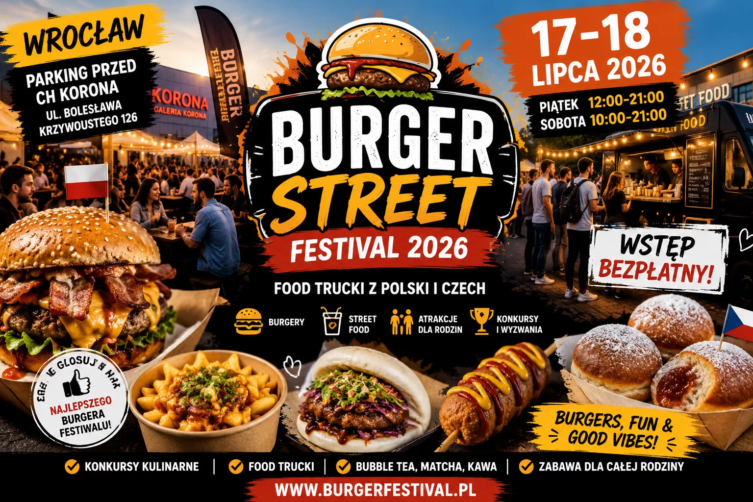 Burger Street Festival 2026 na parkingu przed CH Korona we Wrocławiu